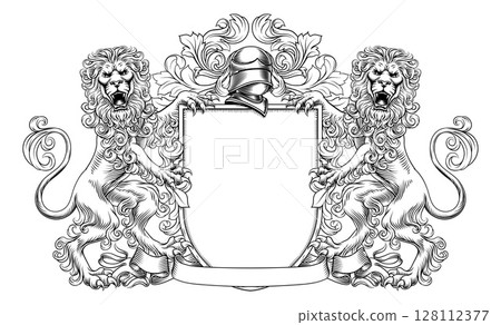 Coat of Arms Crest Lions Heraldic Knight Shield Coat of Arms Crest Lions Heraldic Knight Shield 128112377