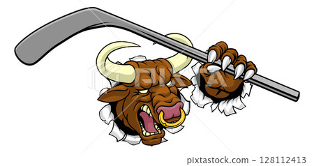 Bull Minotaur Longhorn Cow Ice Hockey Mascot Bull Minotaur Longhorn Cow Ice Hockey Mascot 128112413
