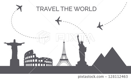 world landmarks silhouettes world landmarks silhouettes 128112463
