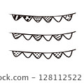 Illustration of a set of three garlands / Colorful line drawing illustrations to decorate birthdays and parties 128112522