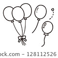 Illustration material of a set of 3 balloons / Line drawing illustration for birthdays and parties 128112526