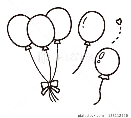 Illustration material of a set of 3 balloons / Line drawing illustration for birthdays and parties 128112526