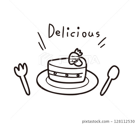 Delicious cut cake illustration / Line drawing illustration for menus and parties 128112530