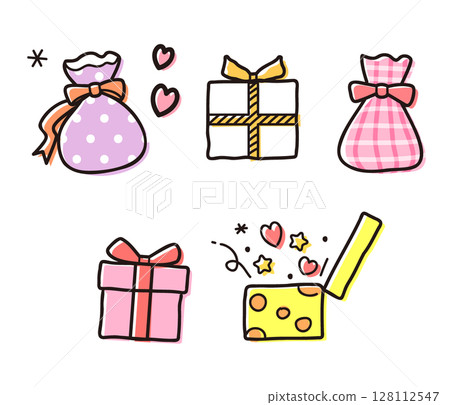 Illustration of a 5-piece gift set / Colorful and cute gift boxes 128112547