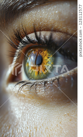 Beautiful iris, close-up of the eye 128112577