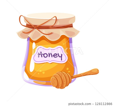 Thanksgiving Day cartoon symbol of honey jar and dipper spoon for autumn holiday, vector icon. Happy Thanksgiving Day symbol for greeting card, honey in glass jar for traditional holiday dinner Thanksgiving Day cartoon symbol of honey jar and dipper spoon for autumn holiday, vector icon. Happy Thanksgiving Day symbol for greeting card, honey in glass jar for traditional holiday dinner 128112866