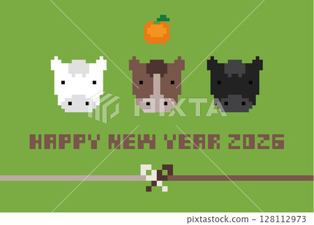 Dot picture New Year's card (2026 Year of the Horse) Horizontal (148mm x 100mm) 128112973