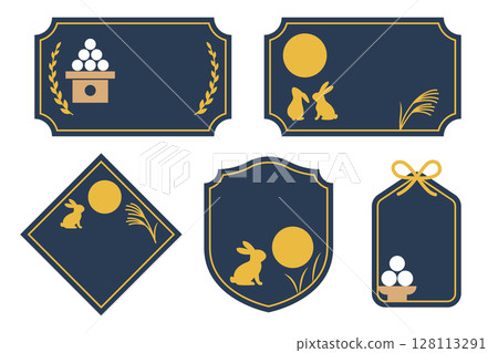 Moon viewing frame, rabbit, full moon, autumn, Japanese style 128113291