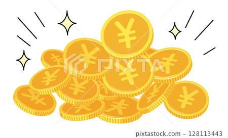 一堆日圓硬幣的插圖素材 128113443