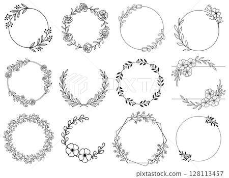 Floral wreath silhouette circle clipart graphic illustration  128113457