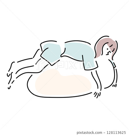 Hand-drawn illustration of a woman buried in a cushion that ruins people 128113625