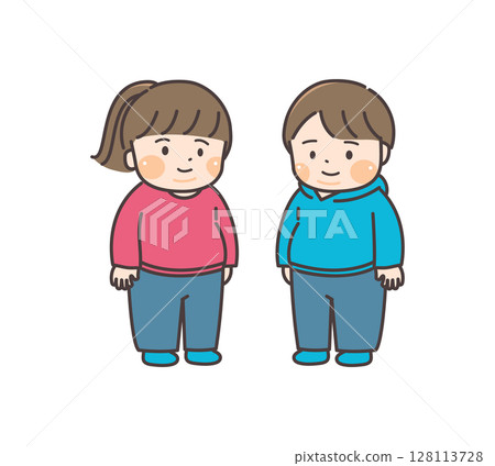 Chubby boy and girl illustration Chubby boy and girl illustration 128113728