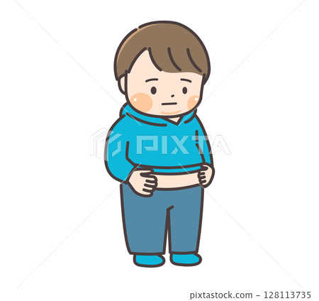 一位胖胖的小學生擔心自己肚子的插圖 128113735