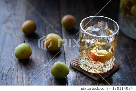 Plum wine on the rocks and the transparency of unripe plums A modern Japanese cool breeze image 128114054