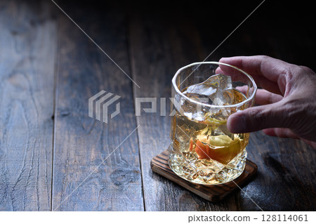 Plum wine on the rocks and the transparency of unripe plums A modern Japanese cool breeze image Plum wine on the rocks and the transparency of unripe plums A modern Japanese cool breeze image 128114061