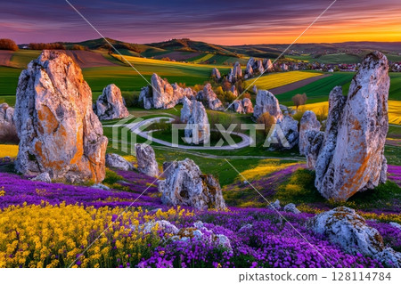 Adrspach rock city, located in the Czech Republic, Europe, boasts an extraordinary tall sandstone rock formation bearing the name Lovers, which is a major draw for nature tourism 128114784