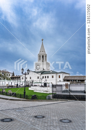 Spasskaya Tower in sunny summer day. Kazan Kremlin. Republic of Tatarstan. Kazan. Russia 128115002