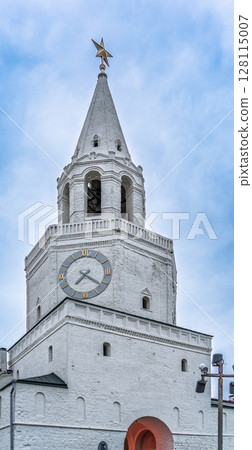 Spasskaya Tower in sunny summer day. Kazan Kremlin. Republic of Tatarstan. Kazan. Russia 128115007