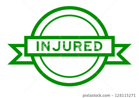 Vintage green color round label banner with word injured on white background Vintage green color round label banner with word injured on white background 128115271
