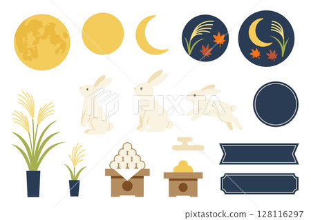 Moon viewing and autumn rabbit illustration set 128116297
