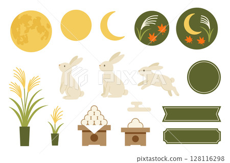 賞月與秋兔插畫集，綠色 128116298