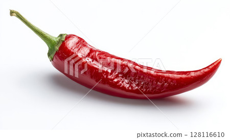 One whole hot red chili pepper isolated on clean white background 128116610