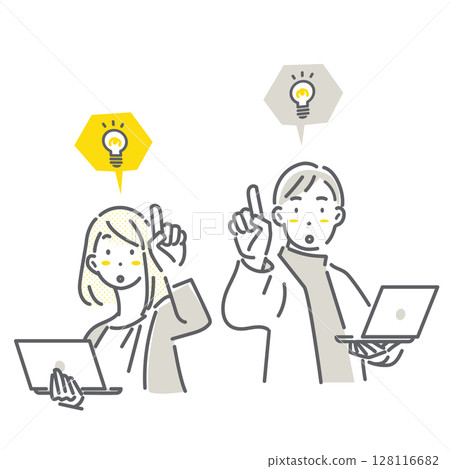 A young business person with an idea - simple and stylish line drawing illustration 128116682