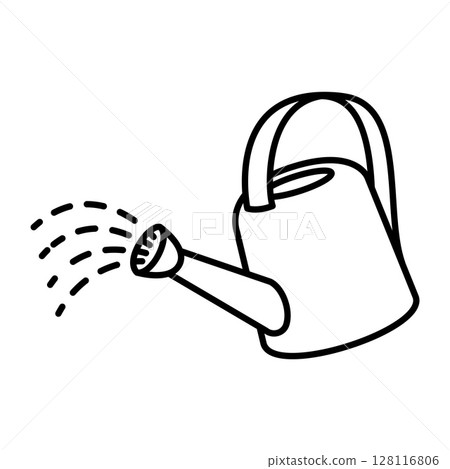 Watering can icon isolated on white. Watering can pouring water. 128116806