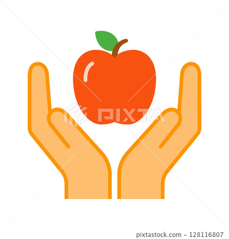 Hands gently holding a fresh apple symbolizing care and healthy nutrition. 128116807