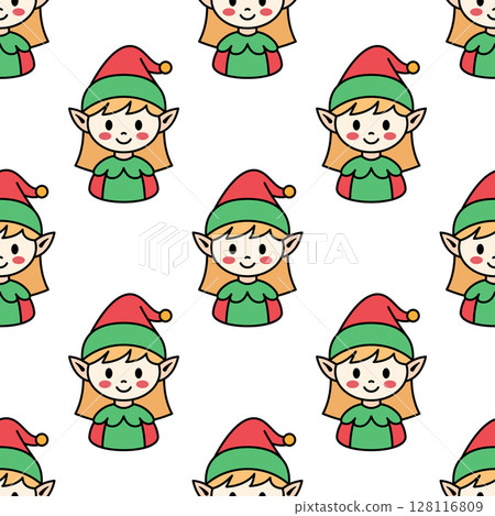 Seamless pattern of cute Christmas elves in red hats Seamless pattern of cute Christmas elves in red hats 128116809
