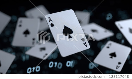 A deck of playing cards with a spade on top 128117048
