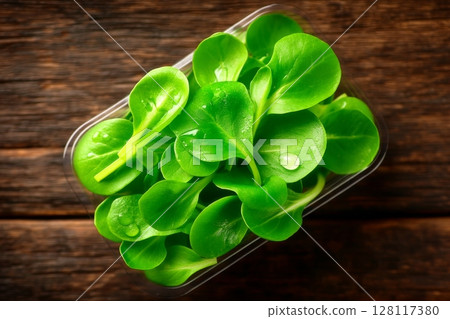 Ready for planting, microgreen use, or salad addition, the sprouted Fenugreek is contained within a plastic container and isolated 128117380