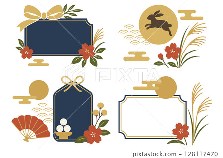 Japanese style moon viewing frame set - Rabbit, full moon 128117470