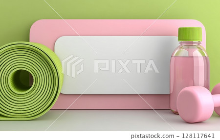 A female-centric concept is the basis for a 3D rendered illustration of various equipment used for training at home, in studios, or gyms 128117641