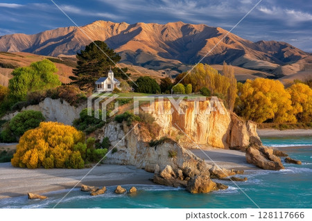 A hiker is positioned on a rocky outcrop, exposed, and gazing downwards towards Skippers Canyon, Queenstown, Otago, South Island, New Zealand, Oceania A hiker is positioned on a rocky outcrop, exposed, and gazing downwards towards Skippers Canyon, Queenstown, Otago, South Island, New Zealand, Oceania 128117666