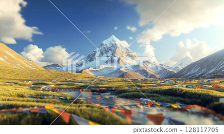 The Mount Kailash and lake at front in Taqin County, Ali Prefecture, Tibet, China travel destination 128117705