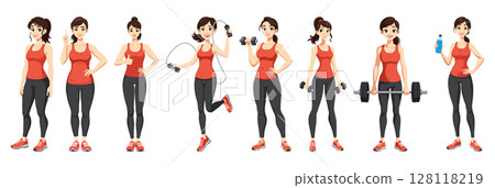 Woman Sportswear Collection Fitness Exercise Character Set Woman Sportswear Collection Fitness Exercise Character Set 128118219