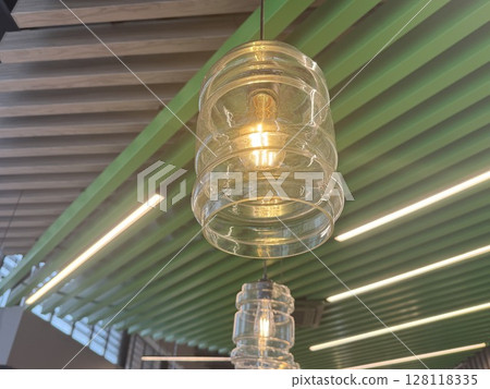 The lighting is modern in a stylish cafe. High quality photo 128118335