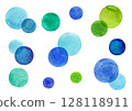 Cool color polka dots, hand-drawn watercolor illustration 128118911