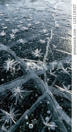 Frozen Lake Ice Formations with Crystals and Natural Patterns 128119107