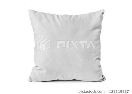 Decorative white velvet rectangular pillow for sleeping and resting isolated on white background Decorative white velvet rectangular pillow for sleeping and resting isolated on white background 128119387