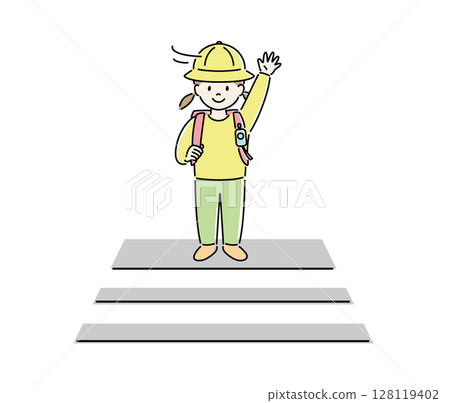 Illustration of a child (girl) checking left and right at a crosswalk 2 128119402