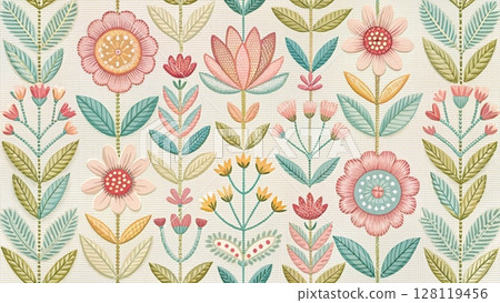 Floral Embroidered Effect Fabric by the yards Vector Background 128119456