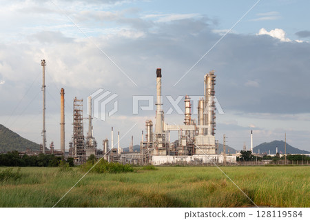 Oil gas refinery plant with sky background. Oil gas refinery plant with sky background. 128119584