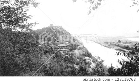 Old photo from 1931, panorama of Moranbong and the Taedong River in Pyongyang, North Korea during the Japanese occupation Old photo from 1931, panorama of Moranbong and the Taedong River in Pyongyang, North Korea during the Japanese occupation 128119768