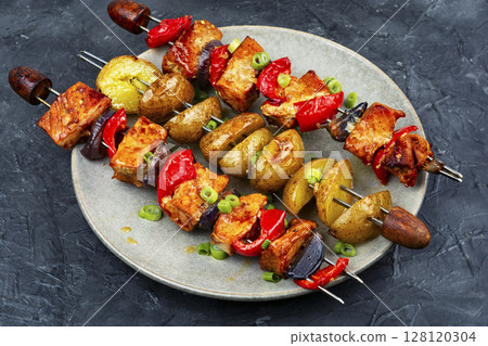 Shish kebab BBQ meat 128120304