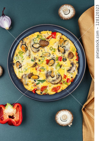 Mussels Omelet for Breakfast. Mussels Omelet for Breakfast. 128120323
