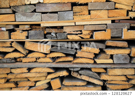 Background of old sawn different shapes boards 128120627
