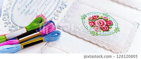 Threads for embroidery. Embroidered picture. Set for beading. Threads for embroidery. Embroidered picture. Set for beading. 128120805