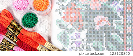 Palette of thread colors. Threads for embroidery knitting 128120860